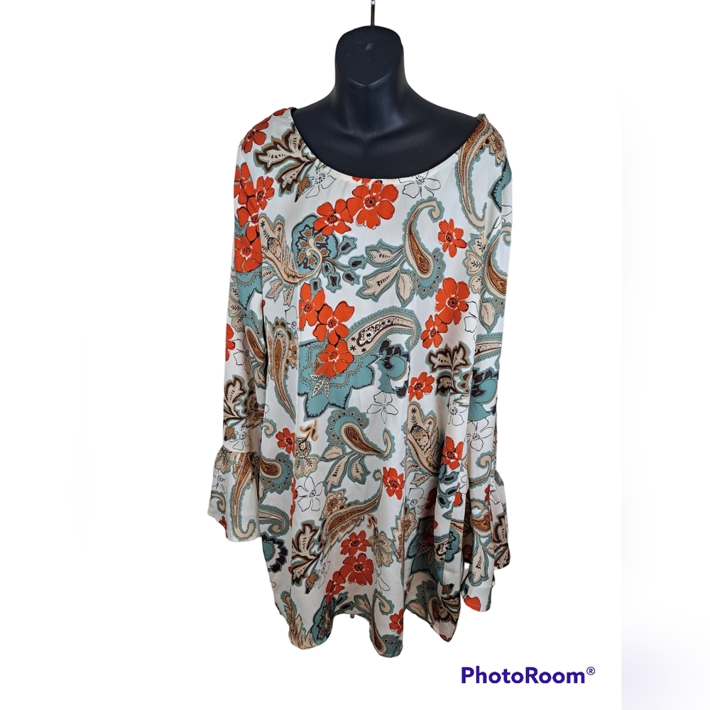 Umgee Orange and Teal Paisley Midi Dress